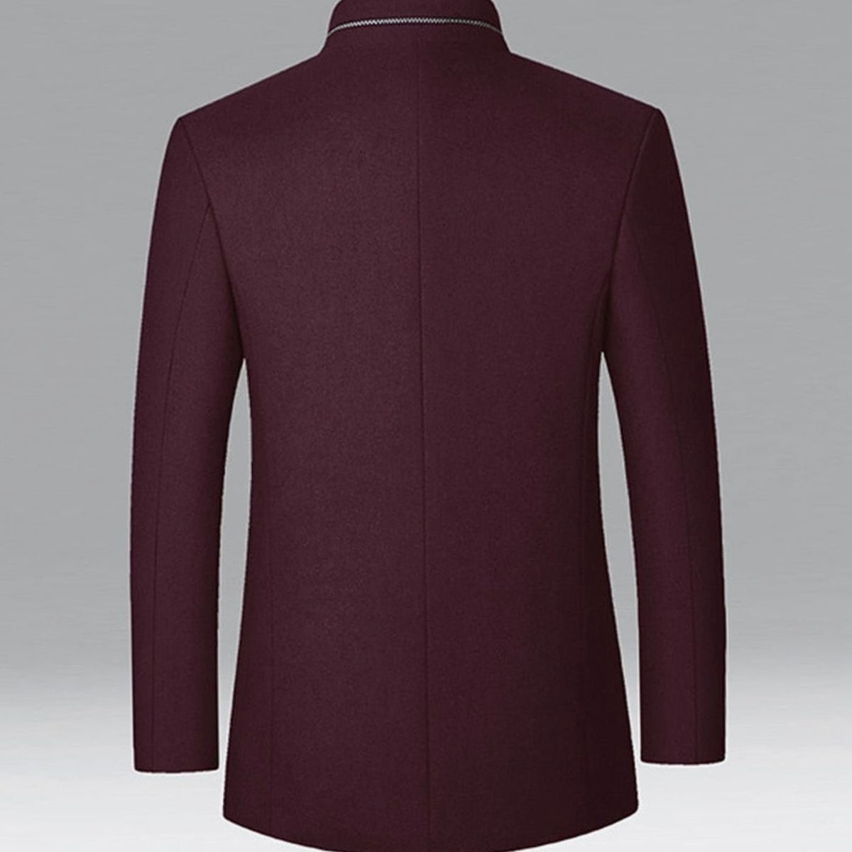 Cozy Wool Coat for Men with Stand Collar Long Sleeve Button Front Tailored Overcoat Winter Style