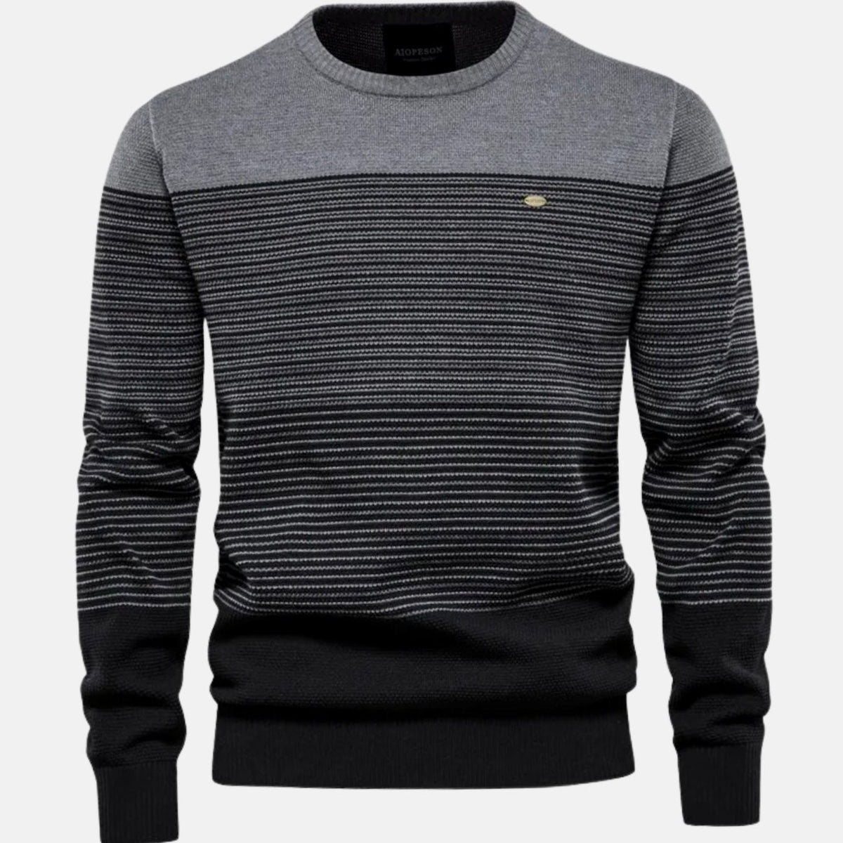 Cozy Colorblock Knit Sweater for Men with Crew Neck Long Sleeve Striped Pullover Ribbed Style
