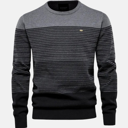 Cozy Colorblock Knit Sweater for Men with Crew Neck Long Sleeve Striped Pullover Ribbed Style