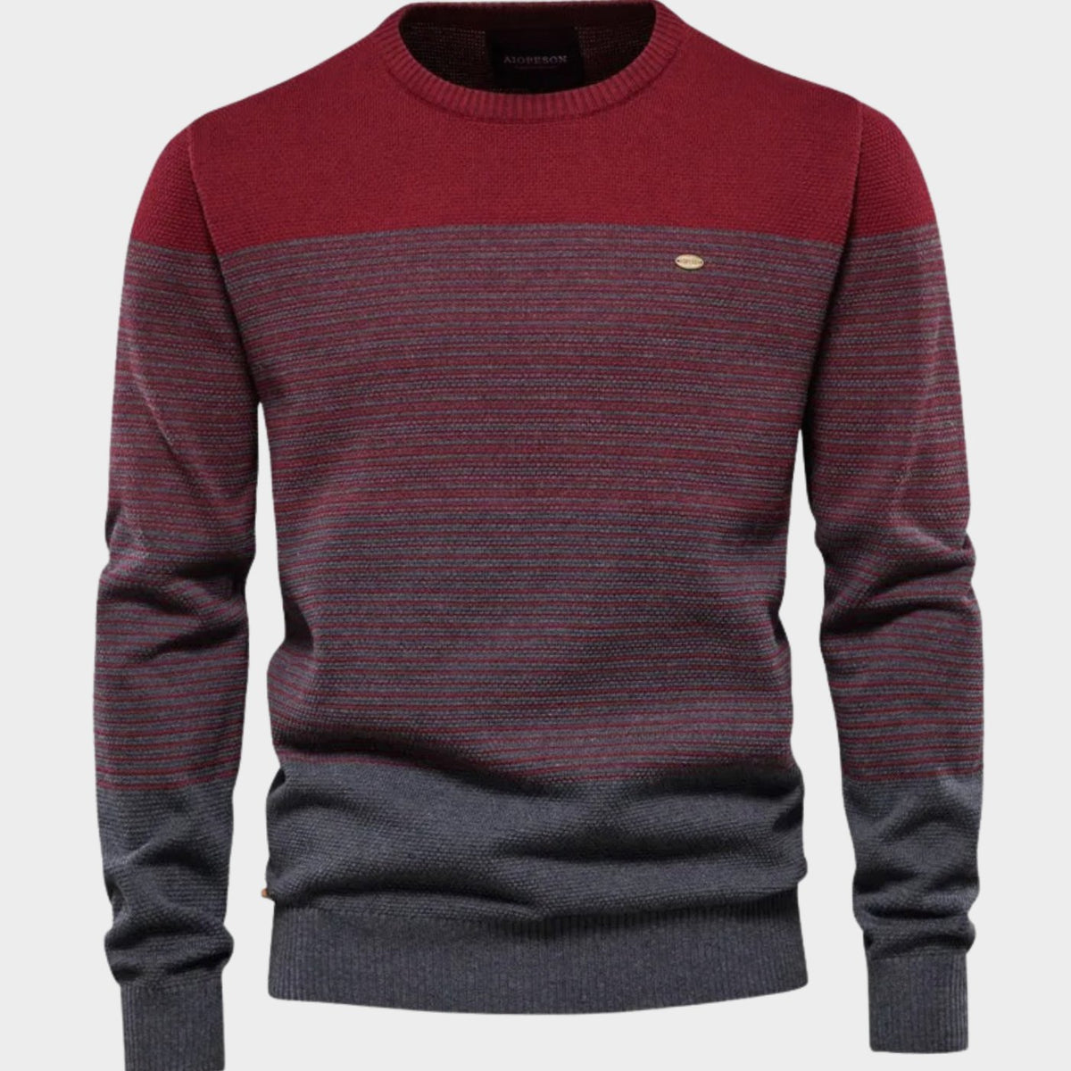 Cozy Colorblock Knit Sweater for Men with Crew Neck Long Sleeve Striped Pullover Ribbed Style