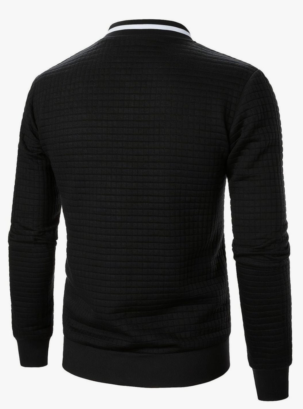 Cozy Textured Grid Bomber Jacket for Men with Stand Collar Long Sleeve Zip Front Ribbed Hem Style