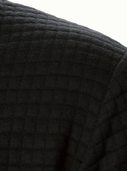 Cozy Textured Grid Bomber Jacket for Men with Stand Collar Long Sleeve Zip Front Ribbed Hem Style