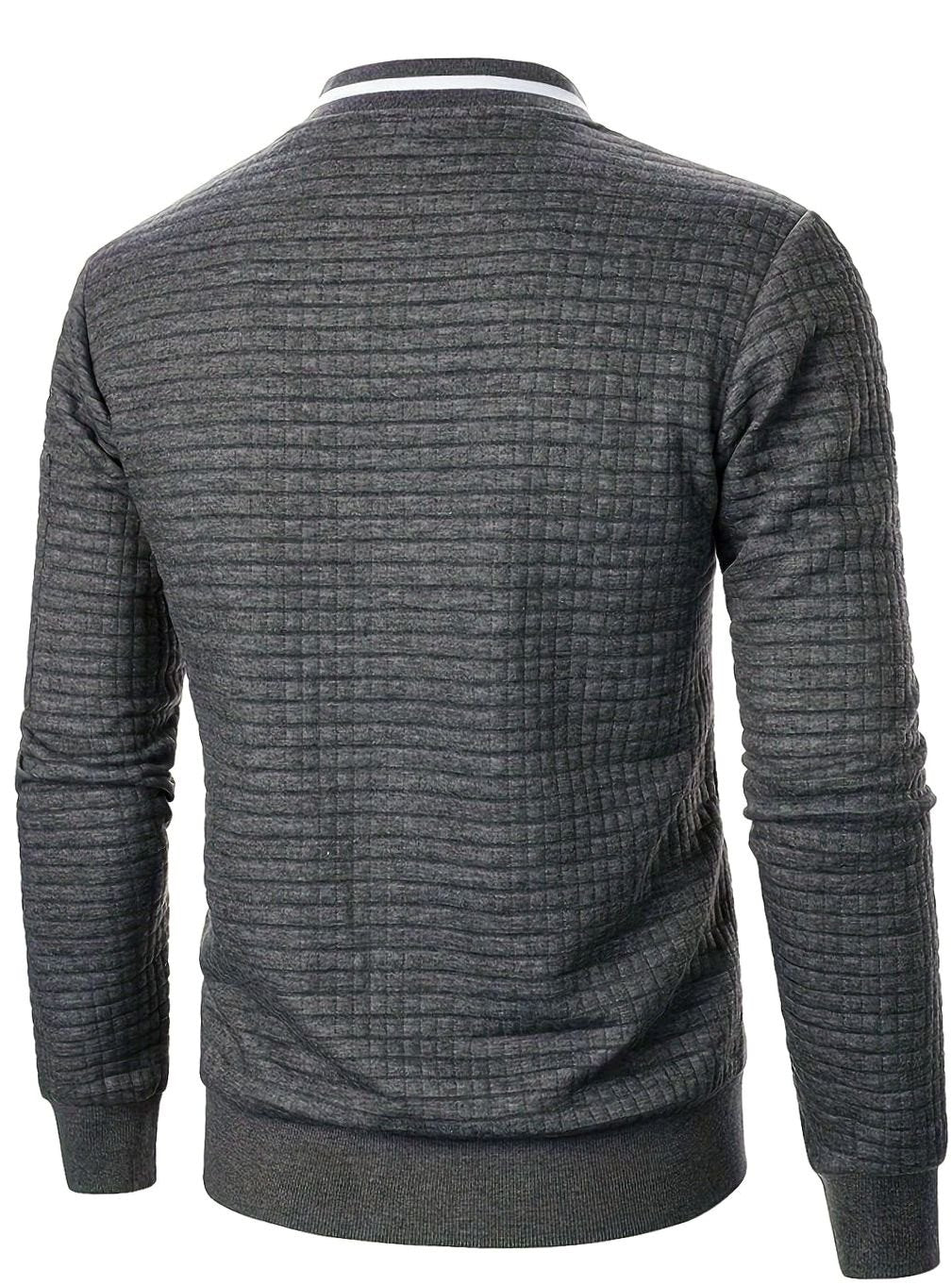 Cozy Textured Grid Bomber Jacket for Men with Stand Collar Long Sleeve Zip Front Ribbed Hem Style