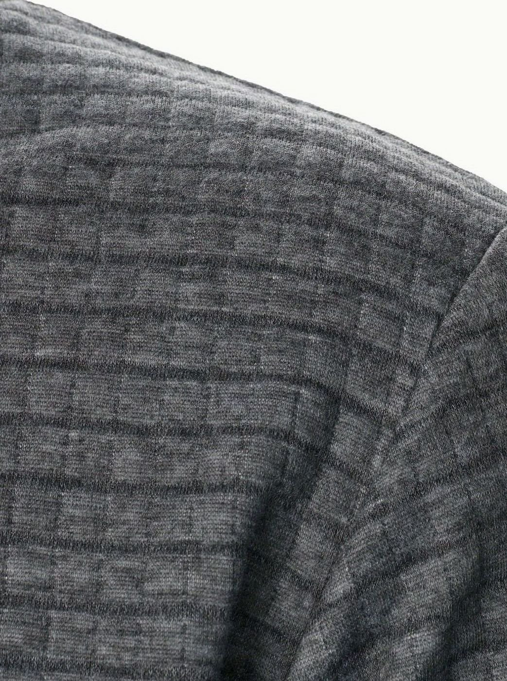 Cozy Textured Grid Bomber Jacket for Men with Stand Collar Long Sleeve Zip Front Ribbed Hem Style
