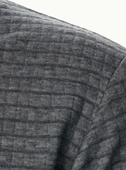 Cozy Textured Grid Bomber Jacket for Men with Stand Collar Long Sleeve Zip Front Ribbed Hem Style