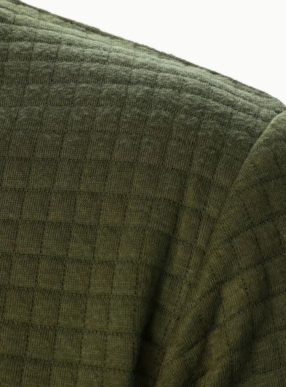 Cozy Textured Grid Bomber Jacket for Men with Stand Collar Long Sleeve Zip Front Ribbed Hem Style