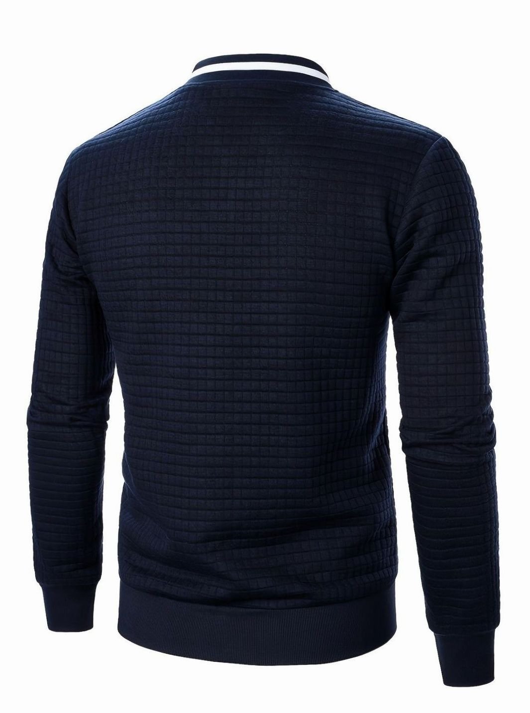 Cozy Textured Grid Bomber Jacket for Men with Stand Collar Long Sleeve Zip Front Ribbed Hem Style