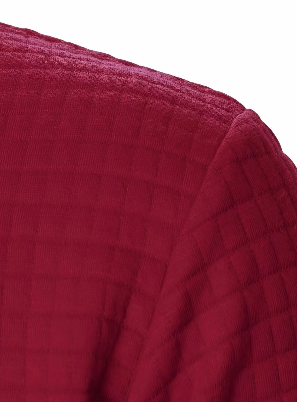 Cozy Textured Grid Bomber Jacket for Men with Stand Collar Long Sleeve Zip Front Ribbed Hem Style