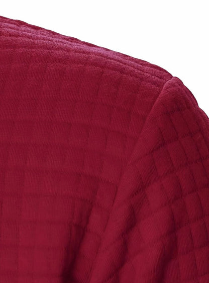 Cozy Textured Grid Bomber Jacket for Men with Stand Collar Long Sleeve Zip Front Ribbed Hem Style