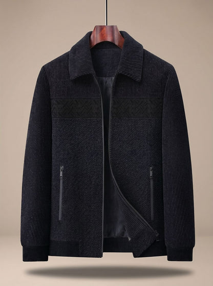 Cozy Corduroy Harrington Jacket for Men with Point Collar Long Sleeve Zip Front Ribbed Hem Style