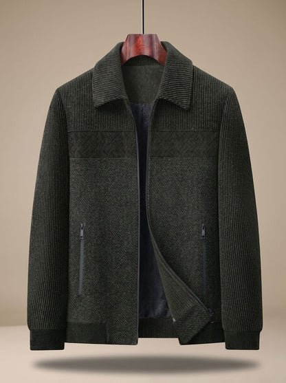Cozy Corduroy Harrington Jacket for Men with Point Collar Long Sleeve Zip Front Ribbed Hem Style