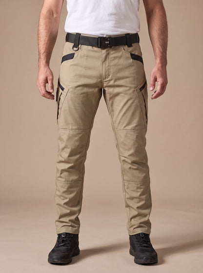 Rugged Tactical Cargo Pants for Men with Waterproof Multi-Pocket Articulated Zip Tapered Style