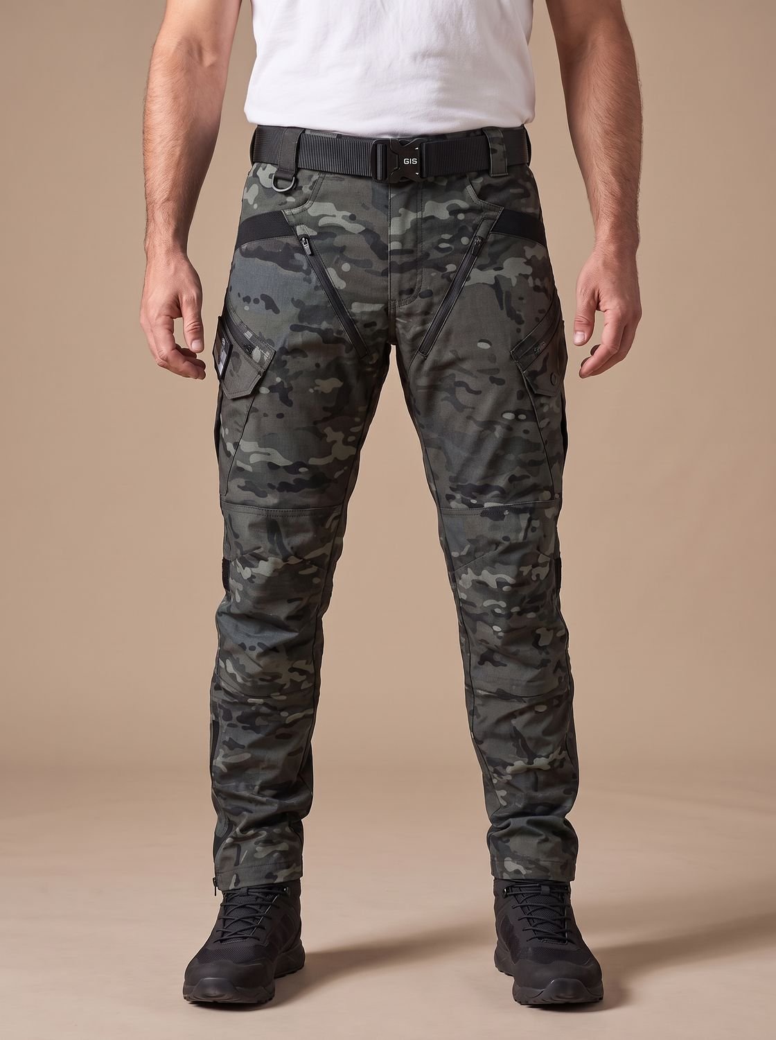 Rugged Tactical Cargo Pants for Men with Waterproof Multi-Pocket Articulated Zip Tapered Style