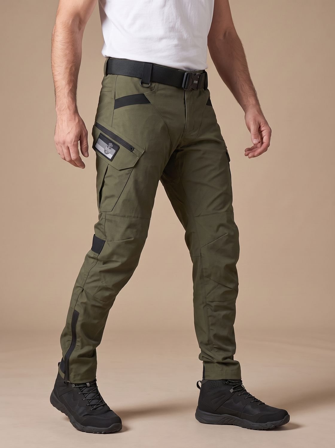 Rugged Tactical Cargo Pants for Men with Waterproof Multi-Pocket Articulated Zip Tapered Style