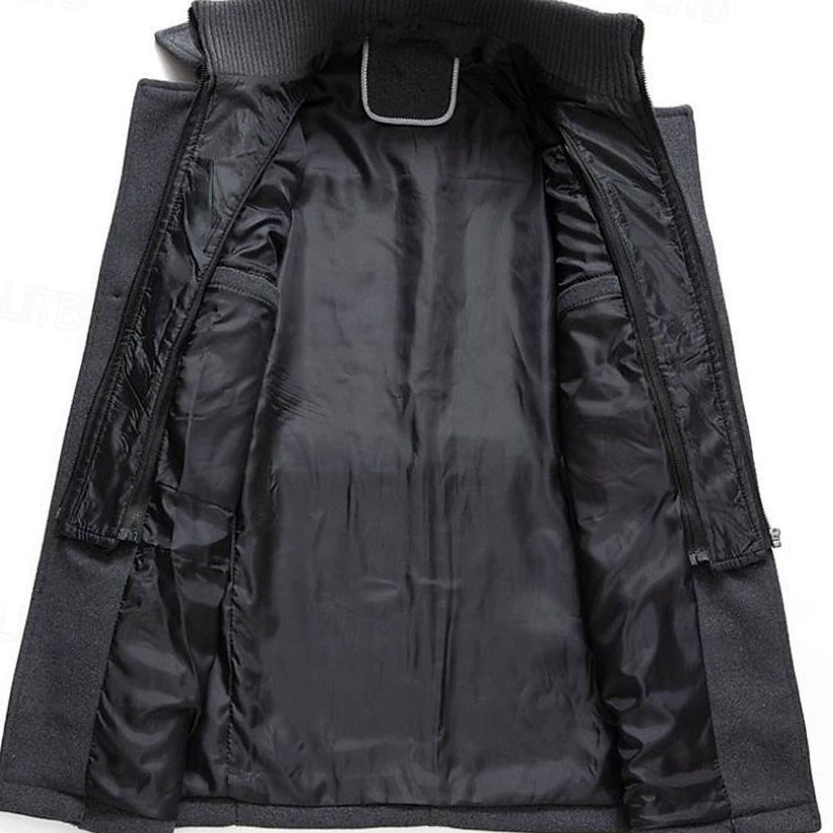Cozy Wool Coat for Men with Stand Collar Long Sleeve Zip Button Tailored Overcoat Winter Style