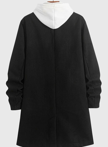 Cozy Black Wool Pea Coat for Men with Peak Lapel Long Sleeve Double Breasted Tailored Overcoat Style