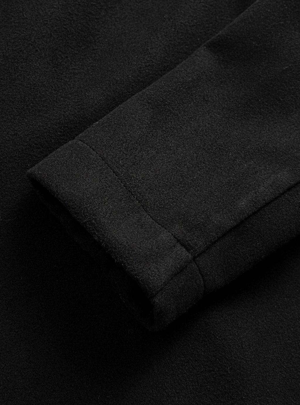 Cozy Black Wool Pea Coat for Men with Peak Lapel Long Sleeve Double Breasted Tailored Overcoat Style