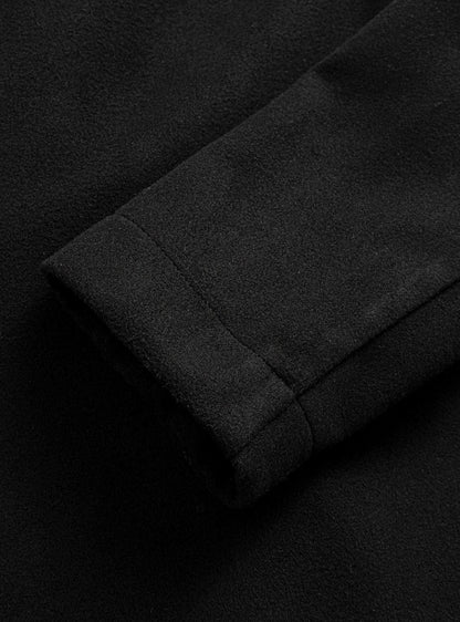 Cozy Black Wool Pea Coat for Men with Peak Lapel Long Sleeve Double Breasted Tailored Overcoat Style