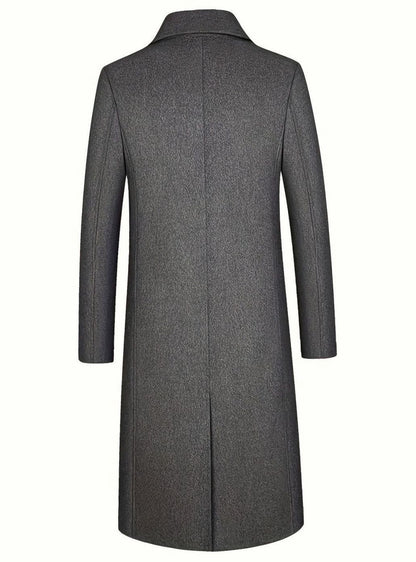 Cozy Gray Wool Long Overcoat for Men with Notched Lapel Long Sleeve Single Breasted Tailored Style