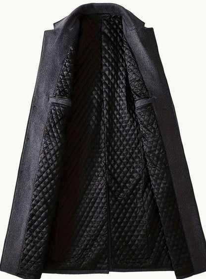 Cozy Gray Wool Long Overcoat for Men with Notched Lapel Long Sleeve Single Breasted Tailored Style