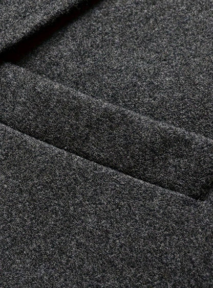 Cozy Gray Wool Long Overcoat for Men with Notched Lapel Long Sleeve Single Breasted Tailored Style