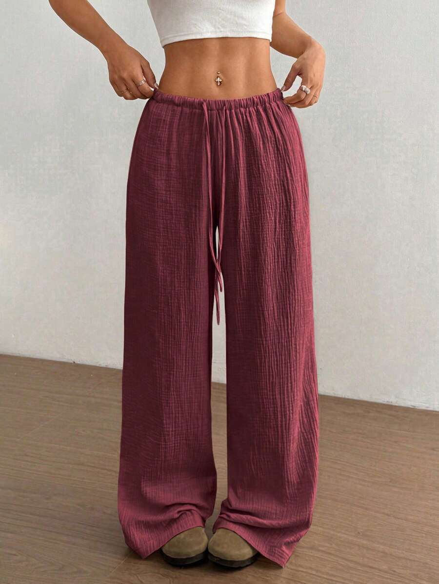 Effortless Wide Leg Pants for Women with High Waist Drawstring Flowing Relaxed Casual Style