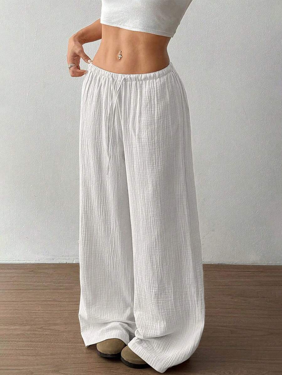 Effortless Wide Leg Pants for Women with High Waist Drawstring Flowing Relaxed Casual Style