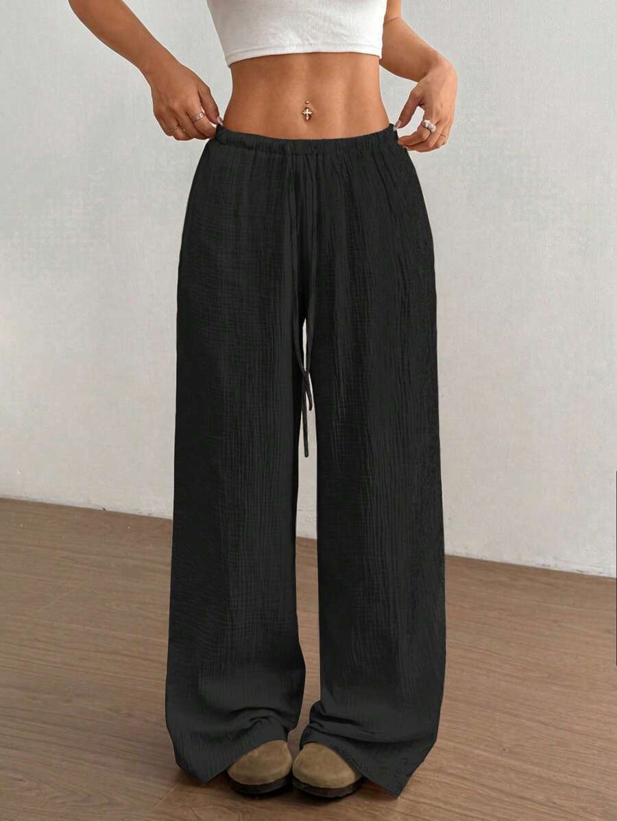 Effortless Wide Leg Pants for Women with High Waist Drawstring Flowing Relaxed Casual Style