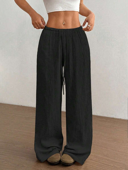 Effortless Wide Leg Pants for Women with High Waist Drawstring Flowing Relaxed Casual Style