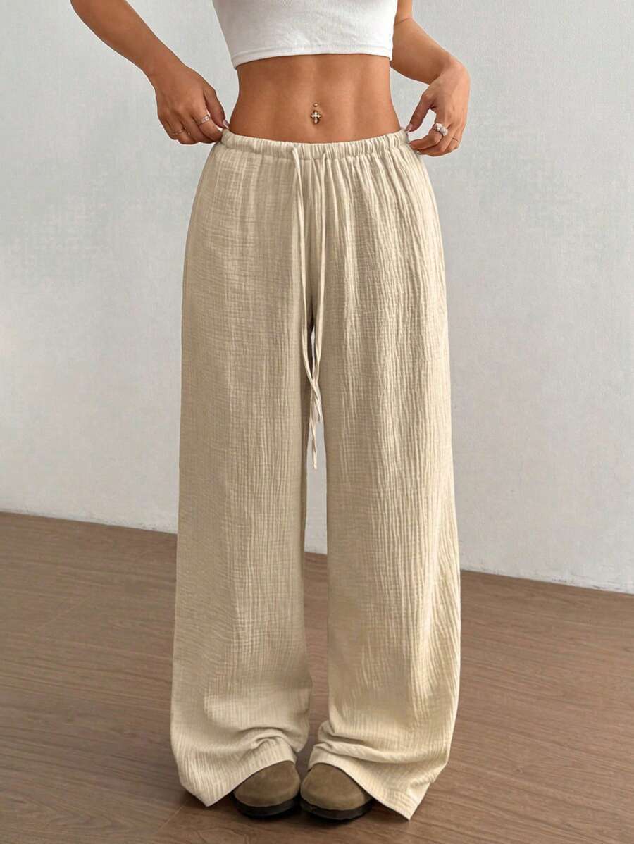 Effortless Wide Leg Pants for Women with High Waist Drawstring Flowing Relaxed Casual Style