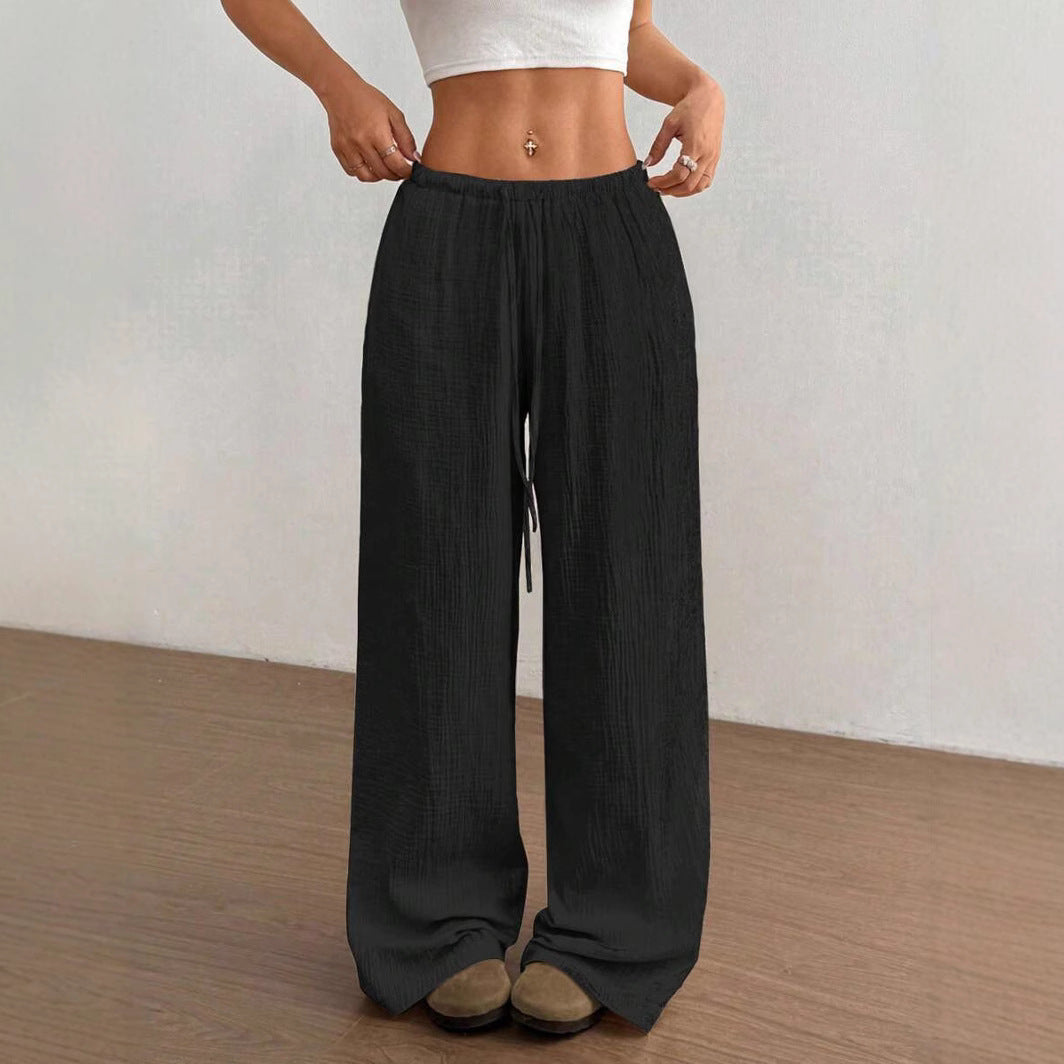 Effortless Wide Leg Pants for Women with High Waist Drawstring Flowing Relaxed Casual Style