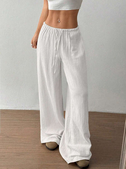 Effortless Wide Leg Pants for Women with High Waist Drawstring Flowing Relaxed Casual Style