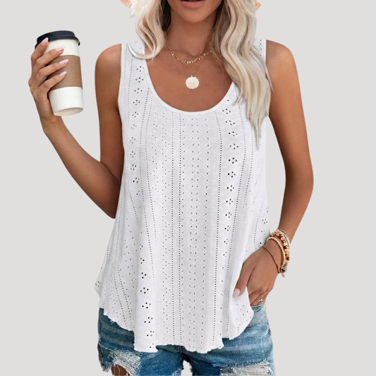 Effortless Eyelet Tank Top for Women with Scoop Neck Sleeveless Flowy Relaxed Summer Style
