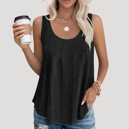Effortless Eyelet Tank Top for Women with Scoop Neck Sleeveless Flowy Relaxed Summer Style
