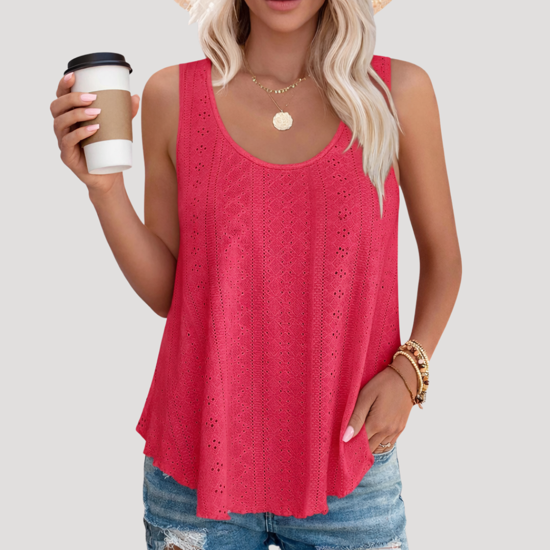 Effortless Eyelet Tank Top for Women with Scoop Neck Sleeveless Flowy Relaxed Summer Style