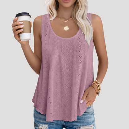 Effortless Eyelet Tank Top for Women with Scoop Neck Sleeveless Flowy Relaxed Summer Style