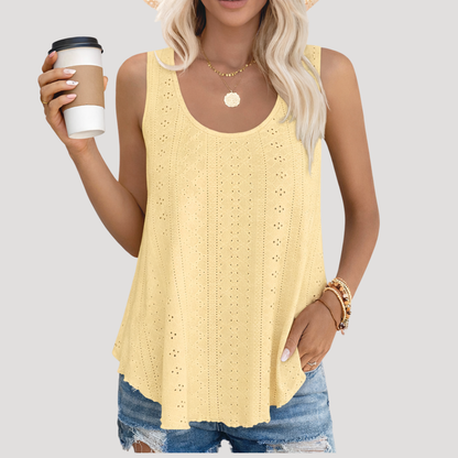 Effortless Eyelet Tank Top for Women with Scoop Neck Sleeveless Flowy Relaxed Summer Style