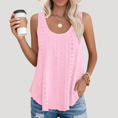 Effortless Eyelet Tank Top for Women with Scoop Neck Sleeveless Flowy Relaxed Summer Style