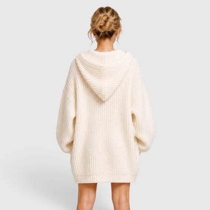 Comfortable Black Ribbed Knit Hoodie for Women with V Neck Long Sleeve Oversized Drawstring Style