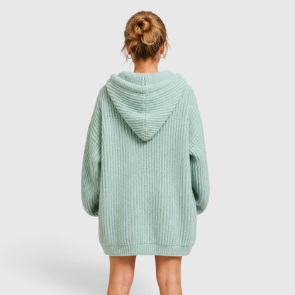 Comfortable Black Ribbed Knit Hoodie for Women with V Neck Long Sleeve Oversized Drawstring Style