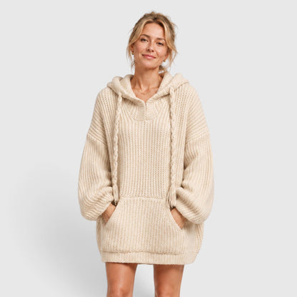 Comfortable Black Ribbed Knit Hoodie for Women with V Neck Long Sleeve Oversized Drawstring Style