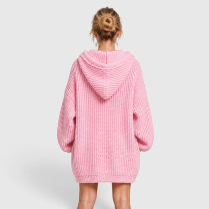 Comfortable Black Ribbed Knit Hoodie for Women with V Neck Long Sleeve Oversized Drawstring Style