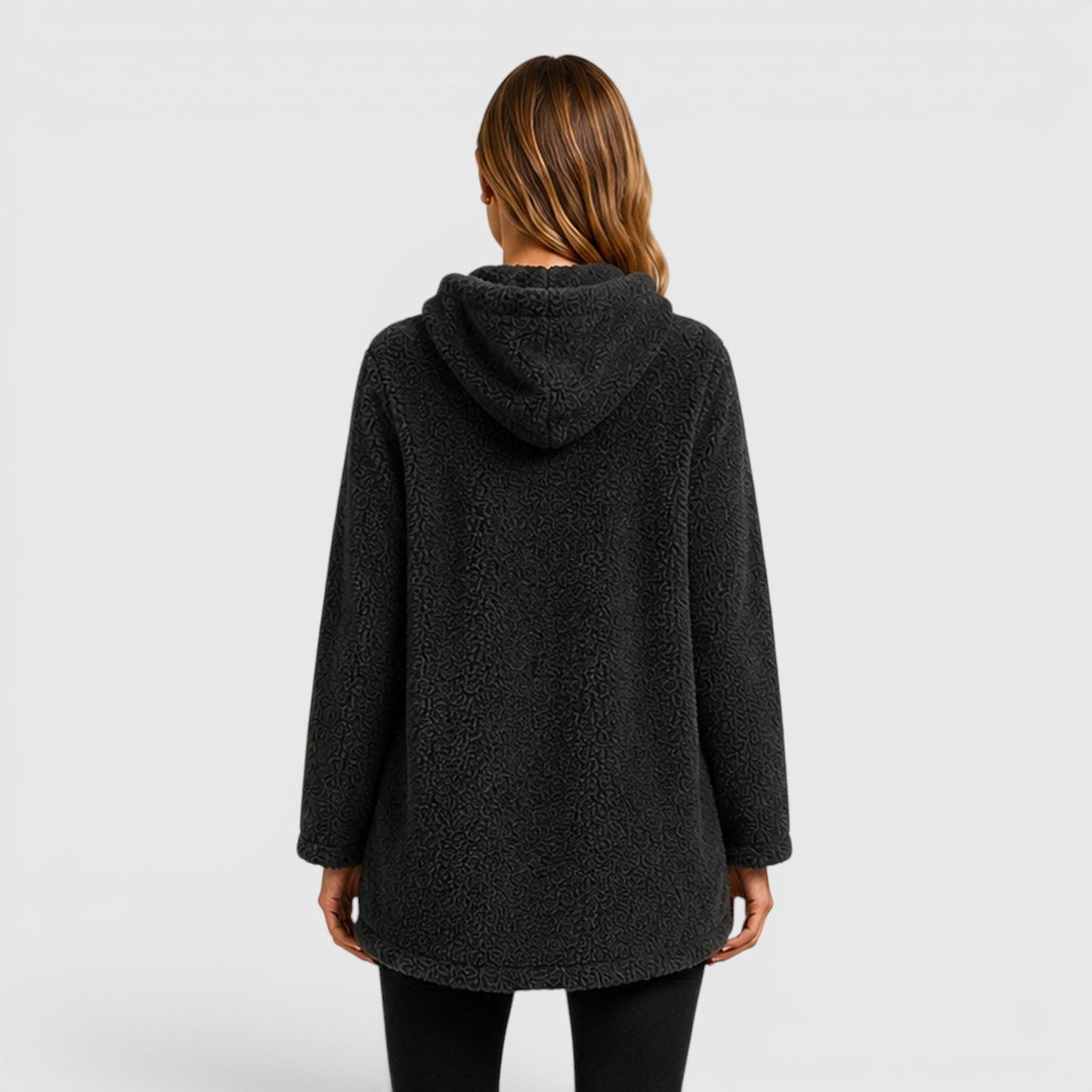 Comfortable Olive Green Sherpa Fleece Hoodie for Women with Drawstring Hood Long Sleeve Kangaroo Pocket Tunic Style