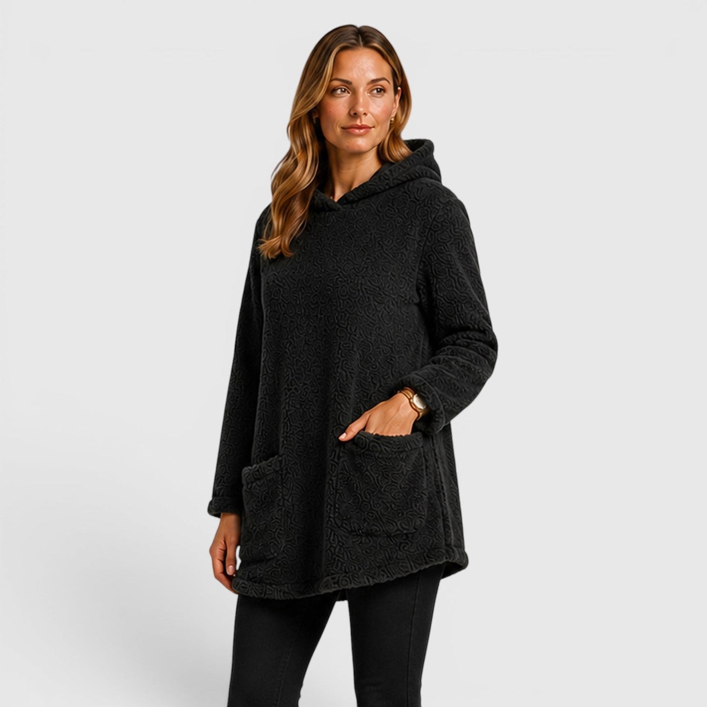 Comfortable Olive Green Sherpa Fleece Hoodie for Women with Drawstring Hood Long Sleeve Kangaroo Pocket Tunic Style