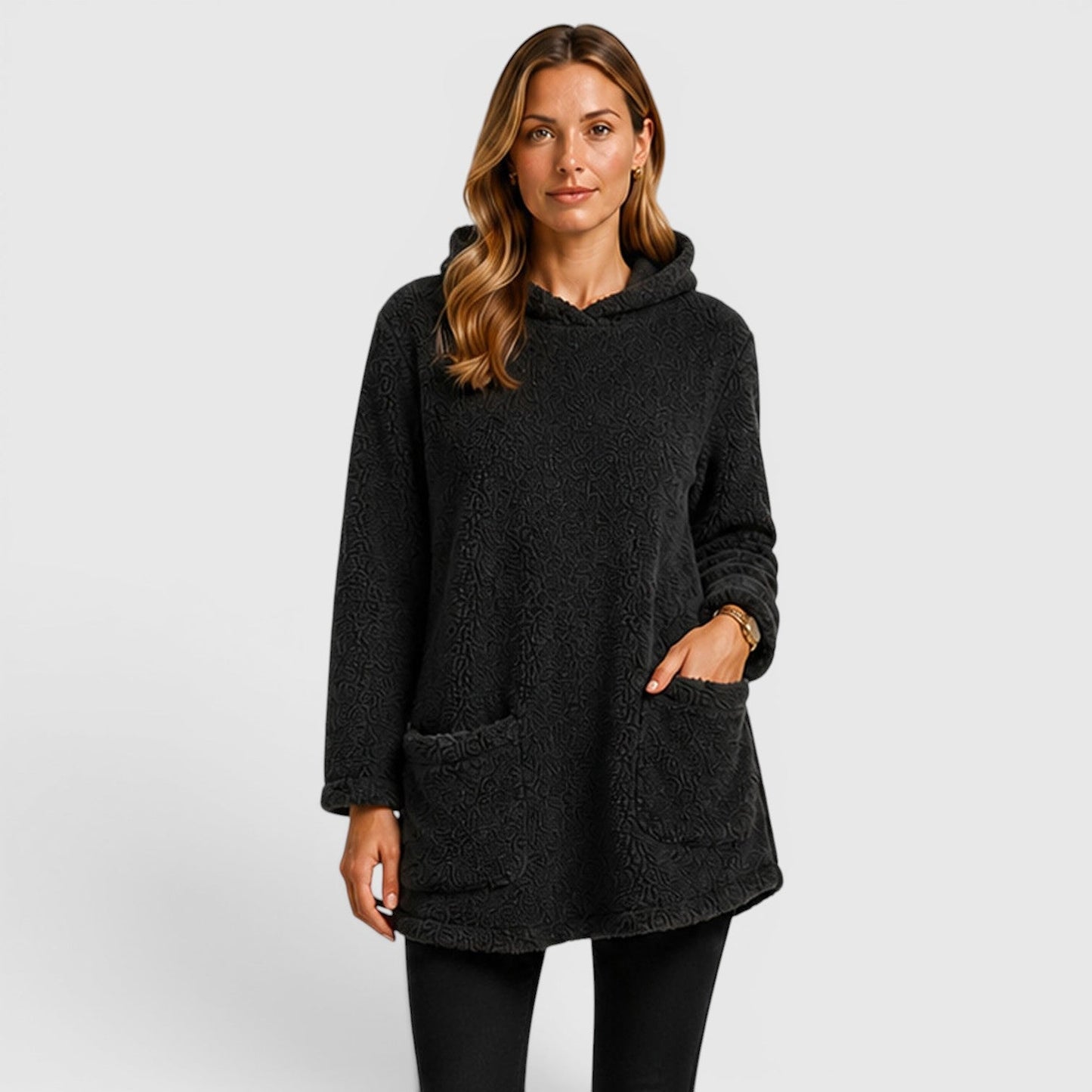 Comfortable Olive Green Sherpa Fleece Hoodie for Women with Drawstring Hood Long Sleeve Kangaroo Pocket Tunic Style