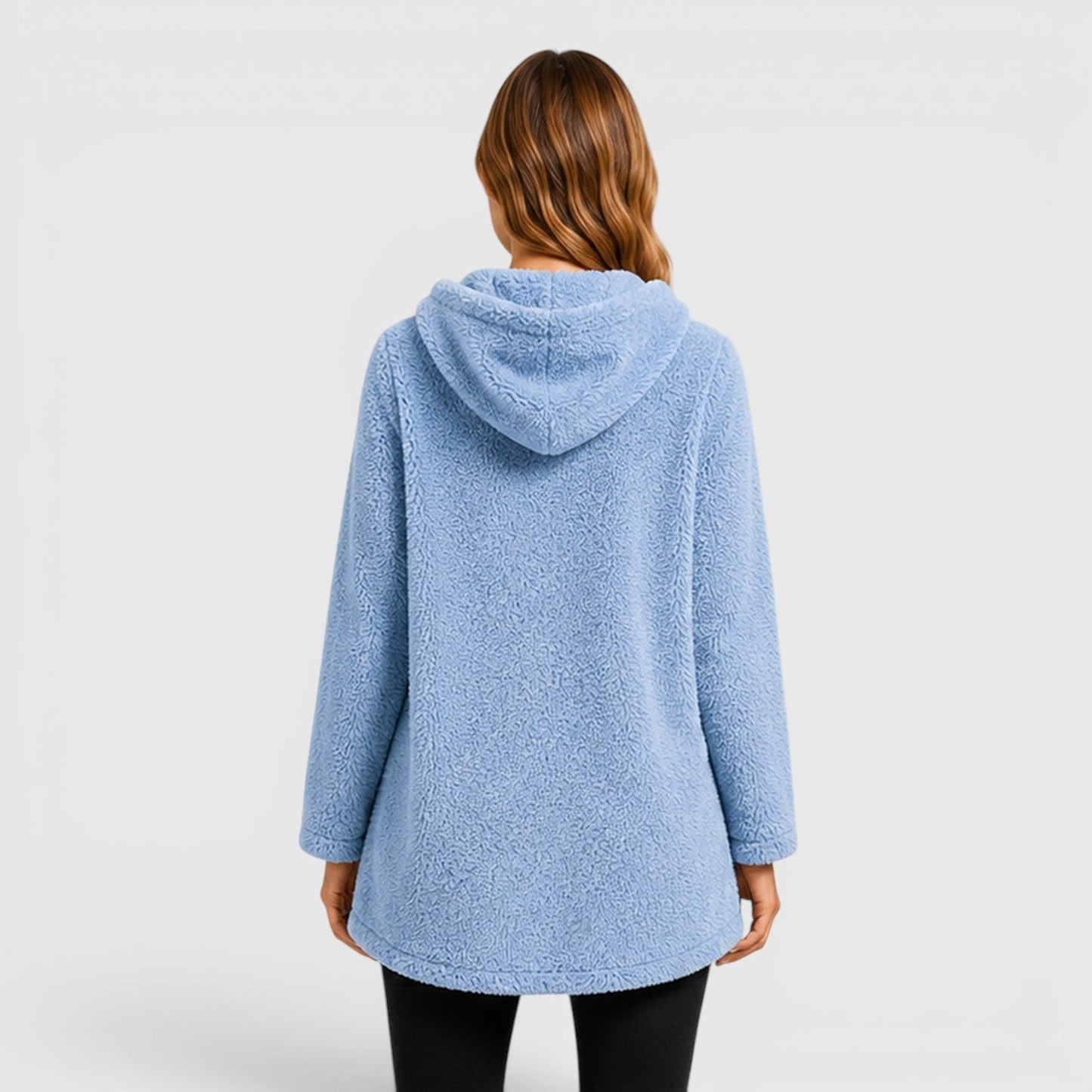 Comfortable Olive Green Sherpa Fleece Hoodie for Women with Drawstring Hood Long Sleeve Kangaroo Pocket Tunic Style