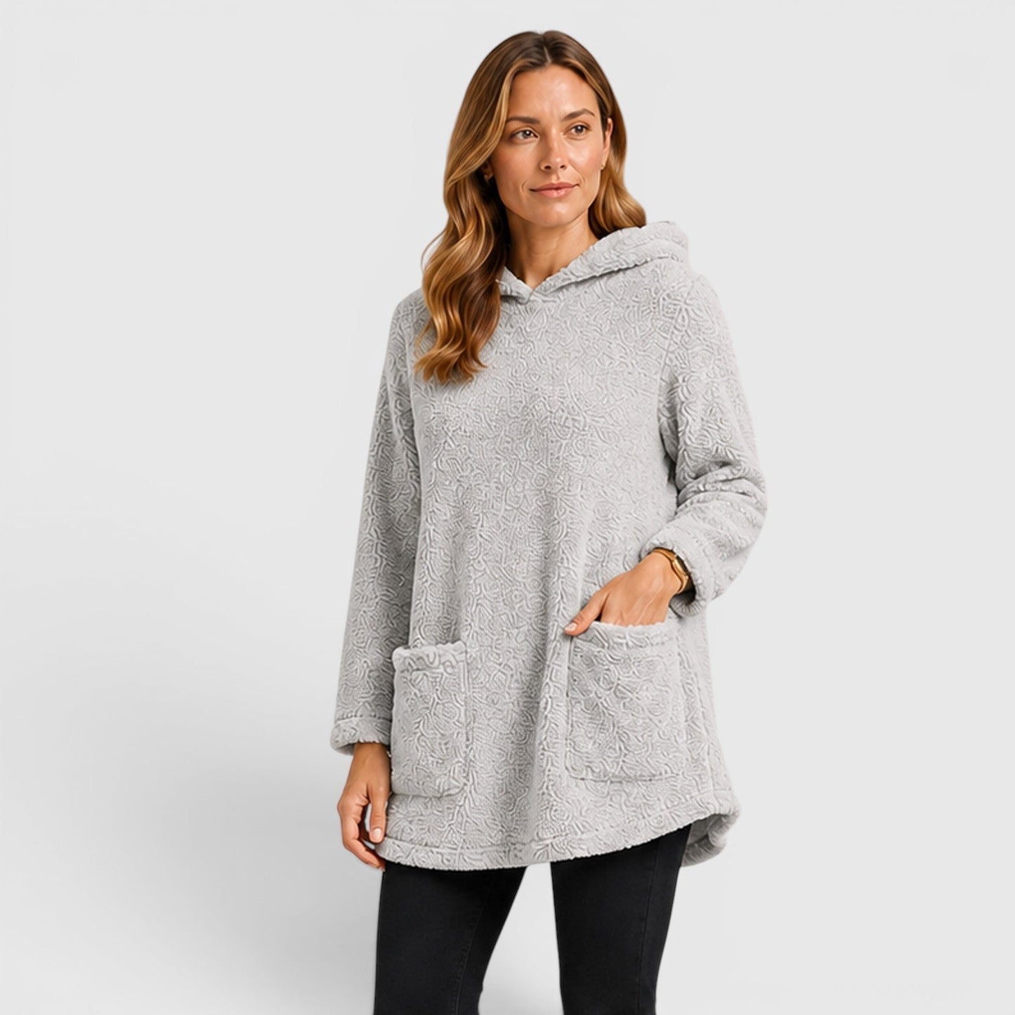 Comfortable Olive Green Sherpa Fleece Hoodie for Women with Drawstring Hood Long Sleeve Kangaroo Pocket Tunic Style