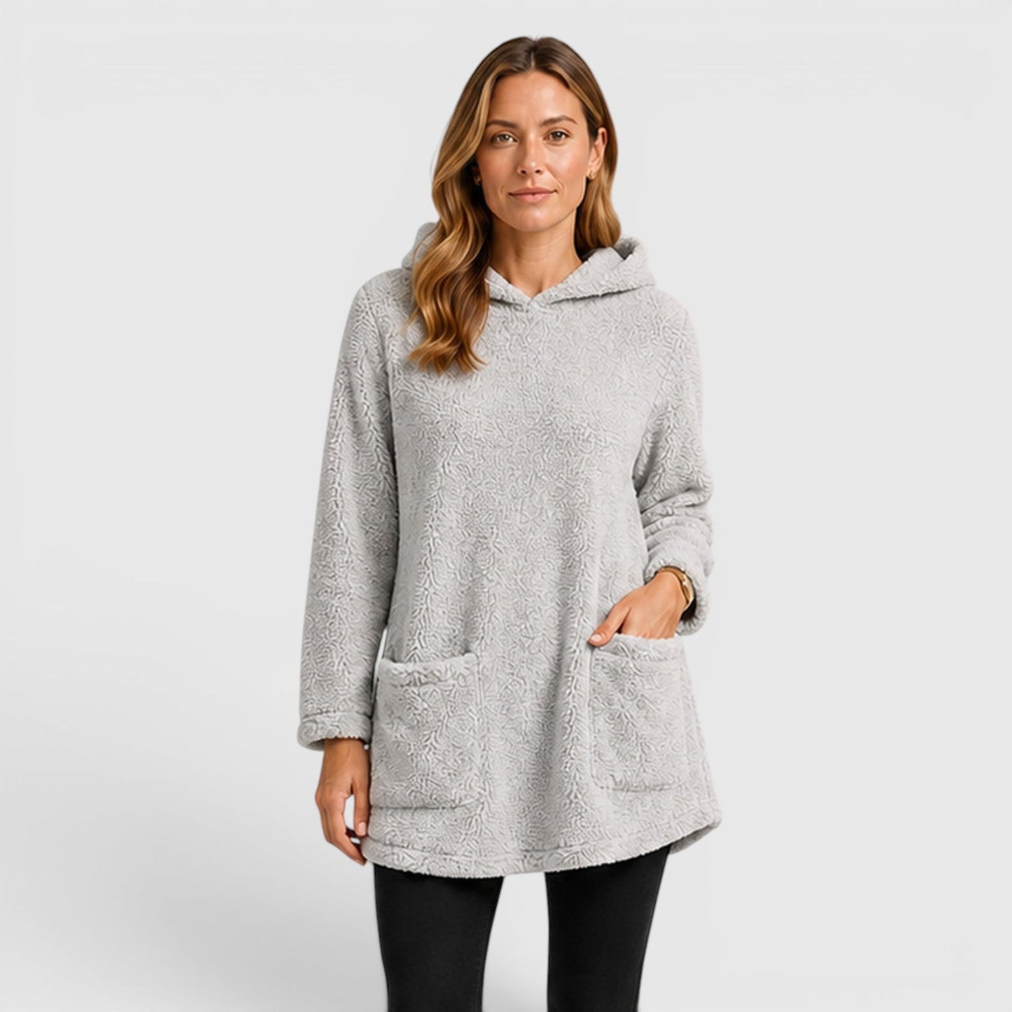 Comfortable Olive Green Sherpa Fleece Hoodie for Women with Drawstring Hood Long Sleeve Kangaroo Pocket Tunic Style