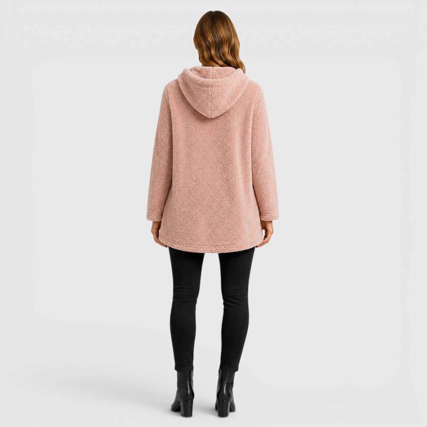 Comfortable Olive Green Sherpa Fleece Hoodie for Women with Drawstring Hood Long Sleeve Kangaroo Pocket Tunic Style