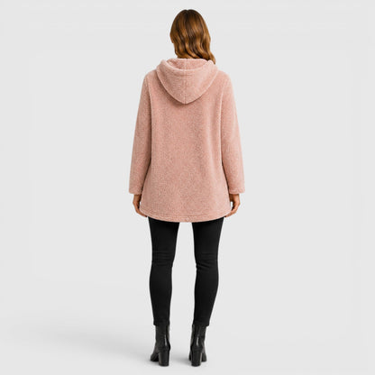 Comfortable Olive Green Sherpa Fleece Hoodie for Women with Drawstring Hood Long Sleeve Kangaroo Pocket Tunic Style